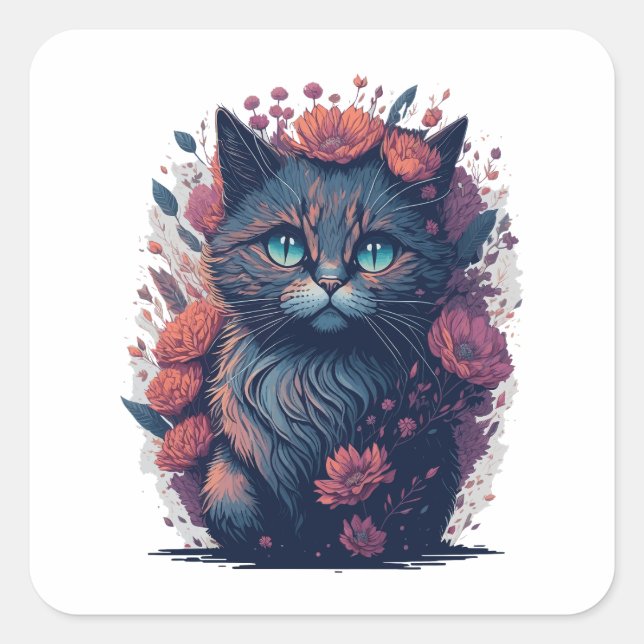 Feline Fashion Square Sticker (Front)