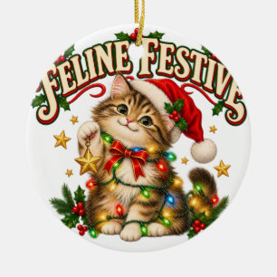 Feline Festive Funny Christmas Kitten Ornament