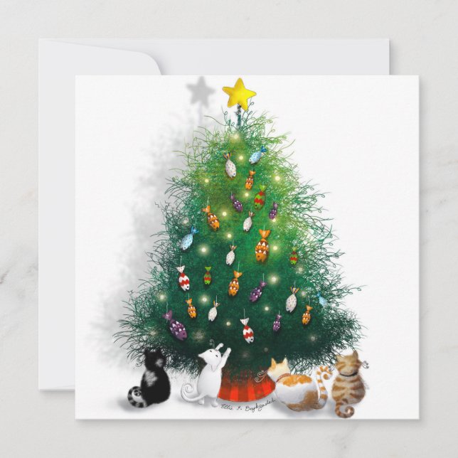 Feline Festivities: 'Fishmas' Tree Holiday Card (Front)