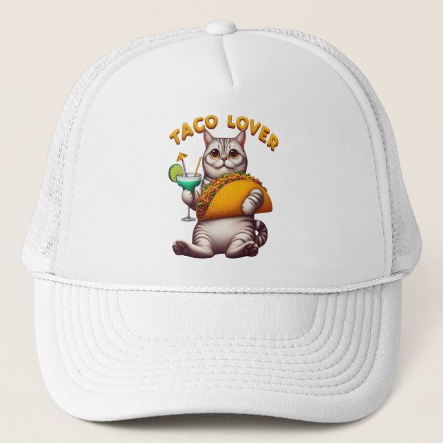 Feline Fiesta With Taco and Drink Trucker Hat (Front)