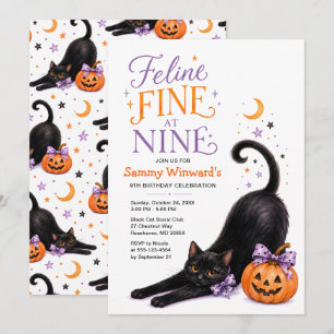 Feline Fine at Nine Halloween 9th Birthday Invitation