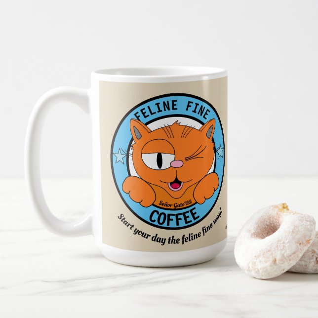 FELINE FINE COFFEE Cute Cartoon Cat Señor Gato Mug (With Donut)