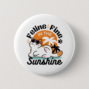 Feline Fine in the Sunshine – Relaxed Tropical Cat 6 Cm Round Badge