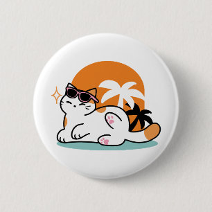 Feline Fine in the Sunshine – Relaxed Tropical Cat 6 Cm Round Badge