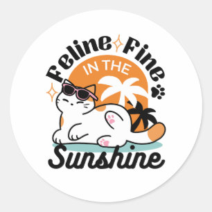 Feline Fine in the Sunshine – Relaxed Tropical Cat Classic Round Sticker