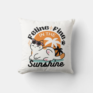 Feline Fine in the Sunshine – Relaxed Tropical Cat Cushion