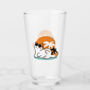 Feline Fine in the Sunshine – Relaxed Tropical Cat Glass