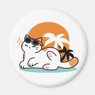 Feline Fine in the Sunshine – Relaxed Tropical Cat Magnet