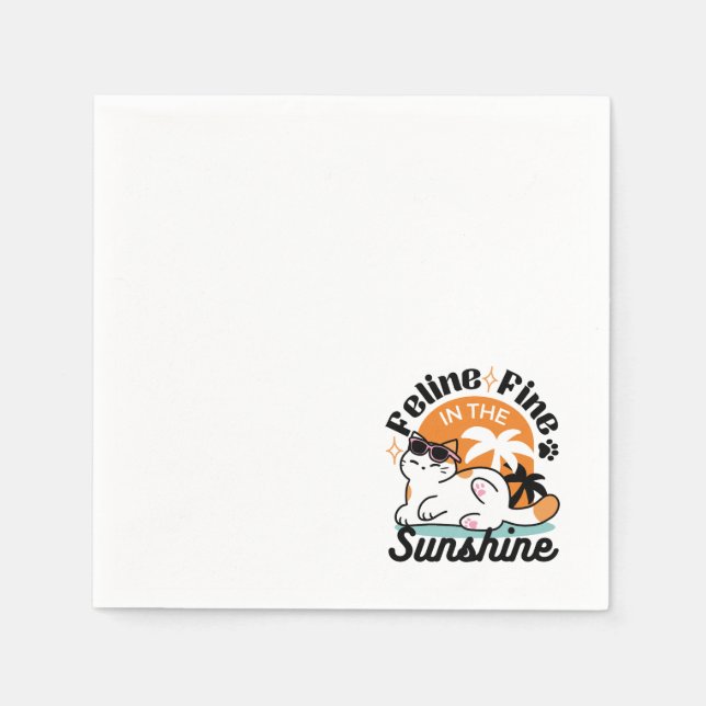 Feline Fine in the Sunshine – Relaxed Tropical Cat Napkin (Front)