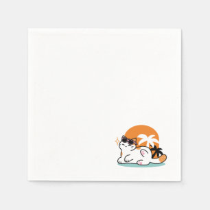 Feline Fine in the Sunshine – Relaxed Tropical Cat Napkin