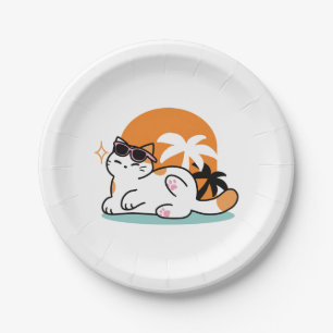 Feline Fine in the Sunshine – Relaxed Tropical Cat Paper Plate