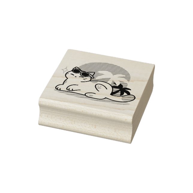 Feline Fine in the Sunshine – Relaxed Tropical Cat Rubber Stamp (Stamp)