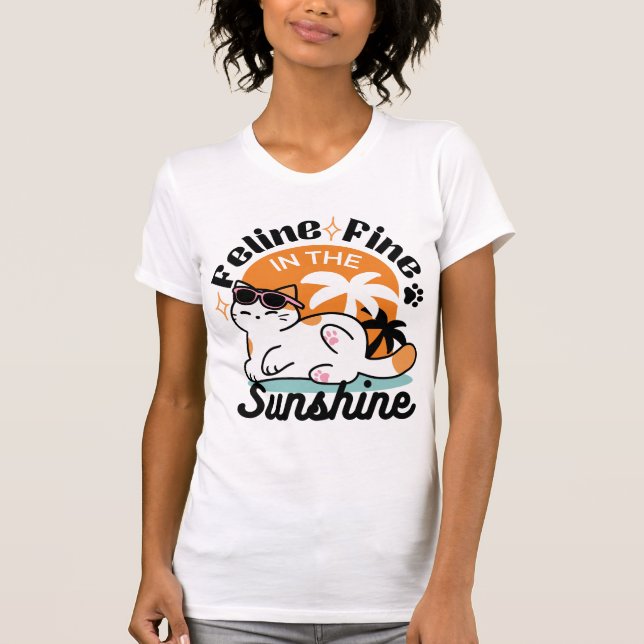 Feline Fine in the Sunshine – Relaxed Tropical Cat T-Shirt (Front)