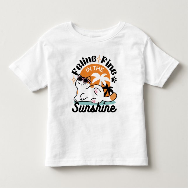 Feline Fine in the Sunshine – Relaxed Tropical Cat Toddler T-Shirt (Front)