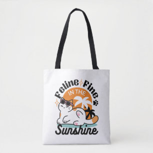 Feline Fine in the Sunshine – Relaxed Tropical Cat Tote Bag
