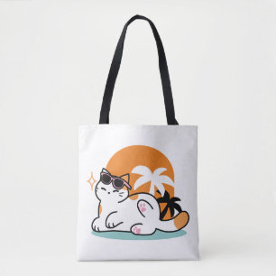 Feline Fine in the Sunshine – Relaxed Tropical Cat Tote Bag