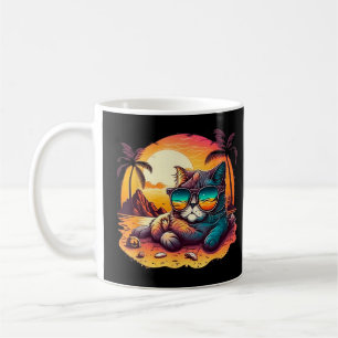 Feline Fine on Vacation Cute Cat Lying on the Beac Coffee Mug