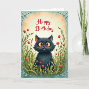 Feline Floral Birthday Card