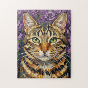 Feline & Floral Cute Artistic Cat Jigsaw Puzzle