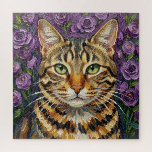 Feline & Floral Cute Artistic Cat Jigsaw Puzzle