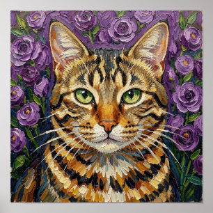 Feline & Floral Cute Artistic Cat Poster