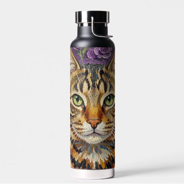 Feline & Floral | Cute Artistic Cat  Water Bottle (Left)
