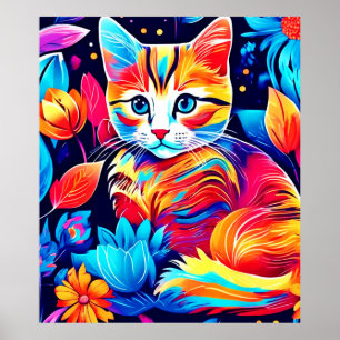 Feline Floral Fantasy Poster