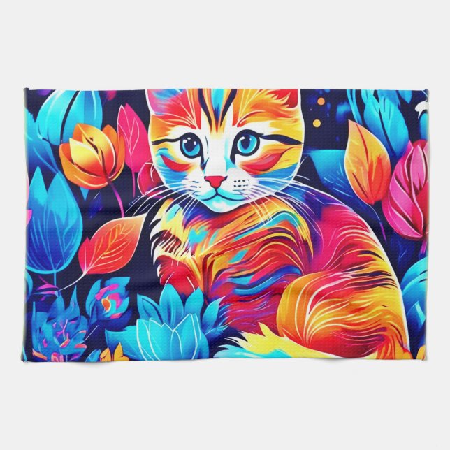 Feline Floral Fantasy Tea Towel (Horizontal)