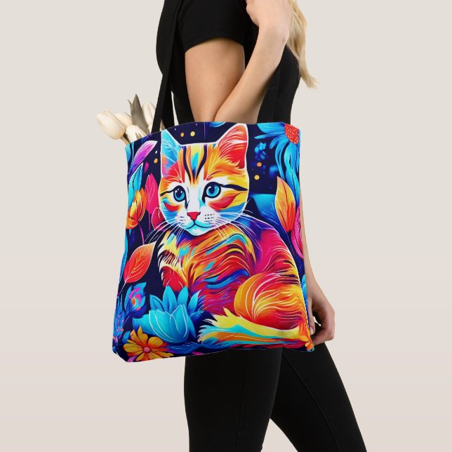 Feline Floral Fantasy Tote Bag (Close Up)
