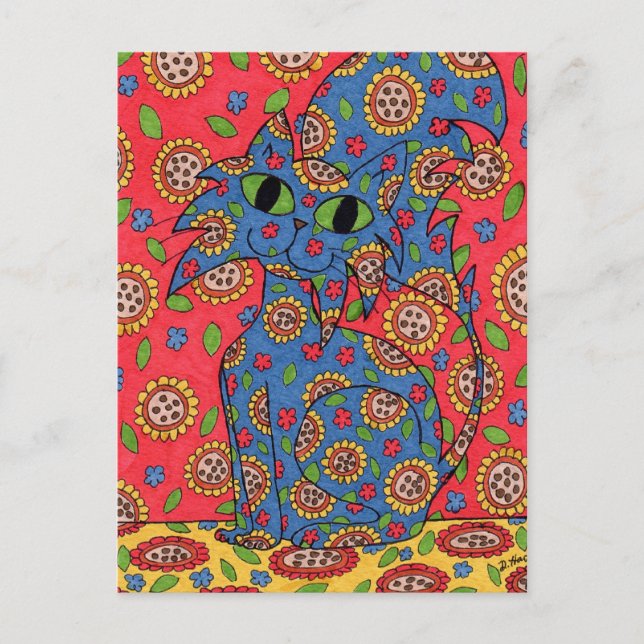 Feline Flower Frenzy Postcard (Front)