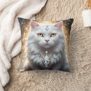 "Feline Fortune: The Diamond-Dripped Diva" Cushion