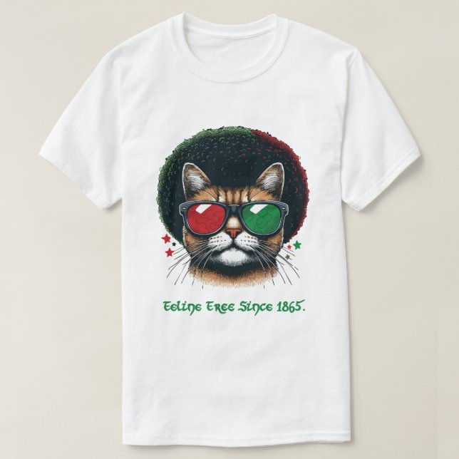Feline Free Since 1865 – Juneteenth Cat Art T-Shirt (Design Front)