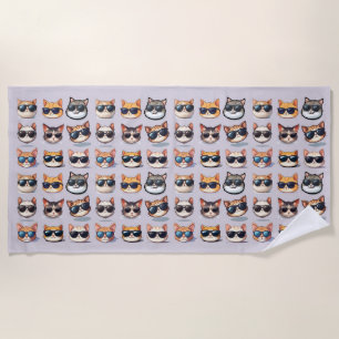 Feline Frenzy Light Purple Cat Theme Beach Towel