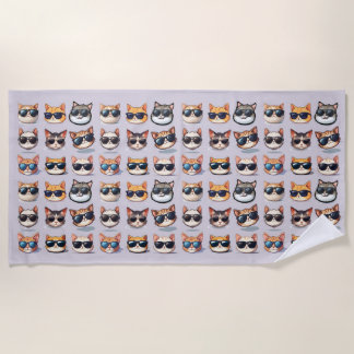 Feline Frenzy Light Purple Cat Theme Beach Towel