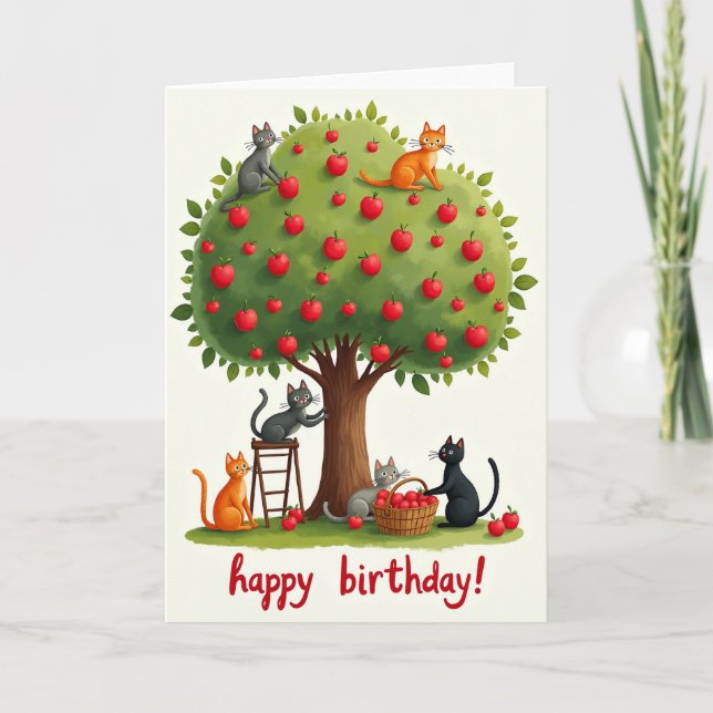 Feline Fruit Tree Birthday Card (Front)
