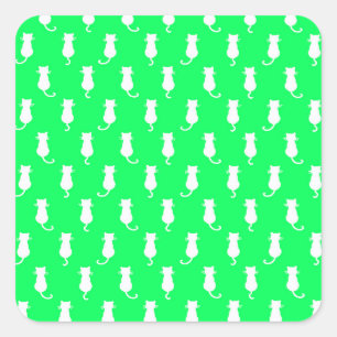 Feline Fun Forever Whimsical Cats Green Square Sticker