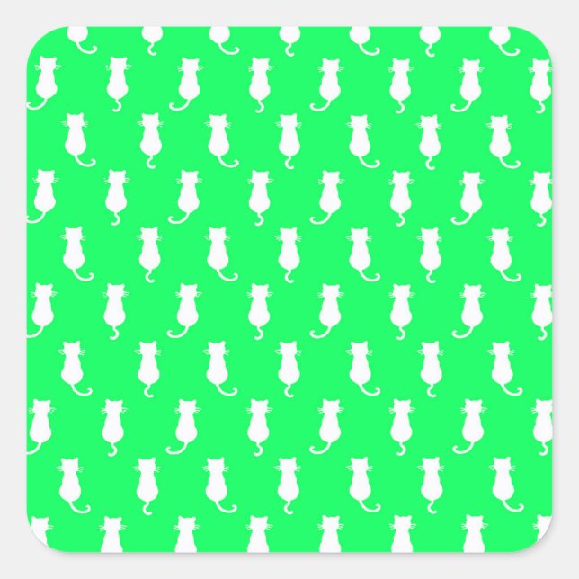 Feline Fun Forever Whimsical Cats Green Square Sticker (Front)