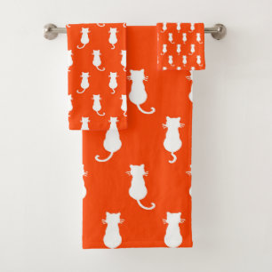 Feline Fun Forever Whimsical Cats Orange Bath Towel Set