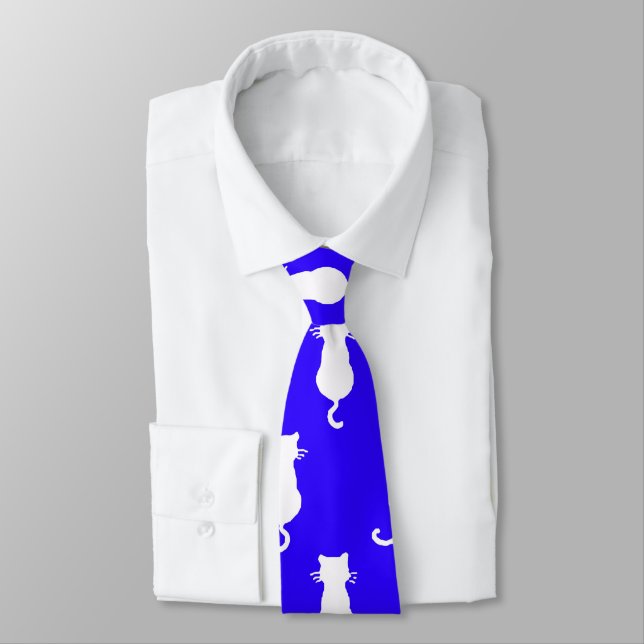 Feline Fun Forever Whimsical Cats Royal Blue Tie (Tied)