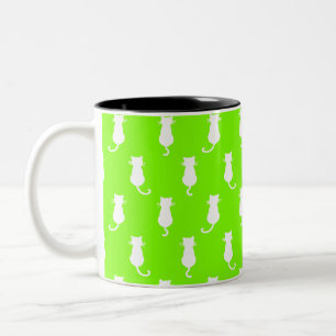 Feline Fun Forever Whimsical Cats White Cat Lime Two-Tone Coffee Mug