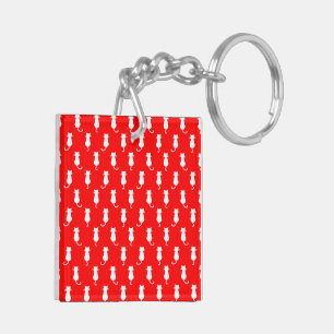 Feline Fun Forever Whimsical Cats White Cat Motif  Key Ring