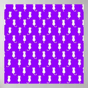 Feline Fun Forever Whimsical Cats White Cat Purple Poster