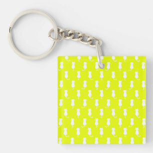 Feline Fun Forever Whimsical Cats White Cat Yello Key Ring