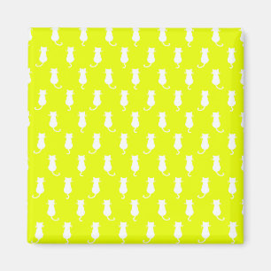 Feline Fun Forever Whimsical Cats White Cat Yello Magnet