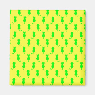 Feline Fun Forever Whimsical Green Cats Yellow Magnet