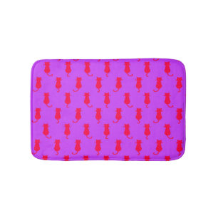 Feline Fun Forever Whimsical Red Cats Lilac Bath Mat