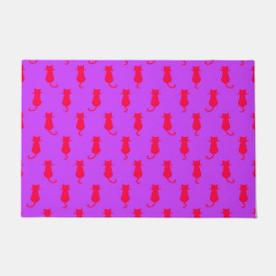 Feline Fun Forever Whimsical Red Cats Lilac Doormat