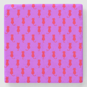 Feline Fun Forever Whimsical Red Cats Lilac Stone Coaster
