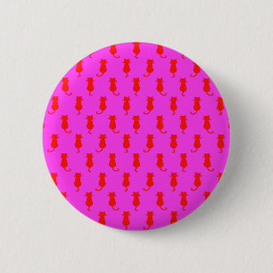 Feline Fun Forever Whimsical Red Cats Pink 6 Cm Round Badge