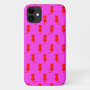 Feline Fun Forever Whimsical Red Cats Pink iPhone 11 Case